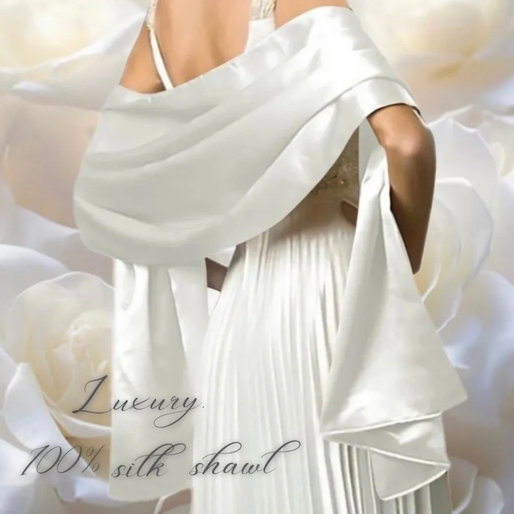 100% SILK SATIN White Large Shawl Scarf Wrap Wedding Bridal Bridesmaid Cover up